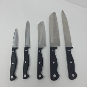 Emeril Knife Set 5 Pce Stainless Steel Black Triple Rivet Slicer Santoku Paring